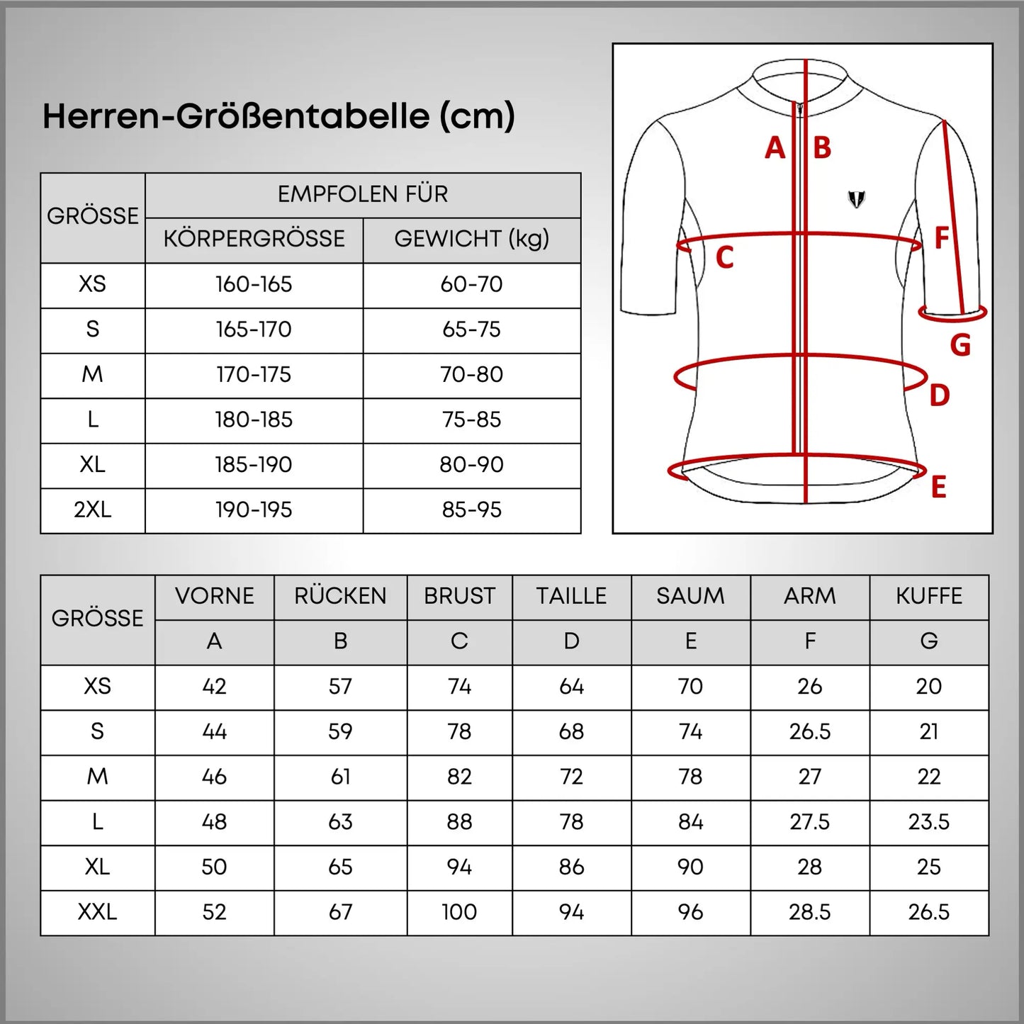 DACHS men's cycling jersey size chart