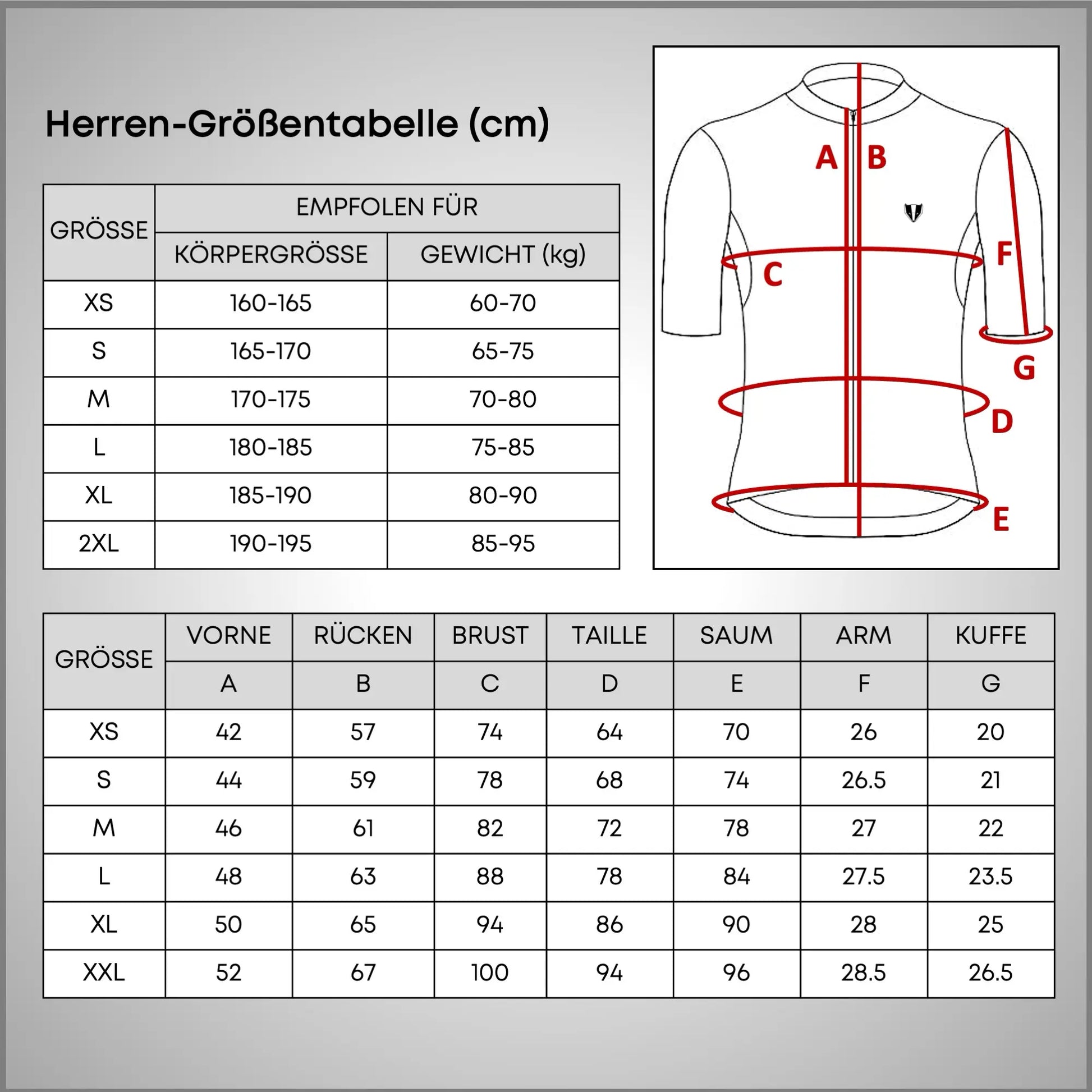 DACHS men's cycling jersey size chart