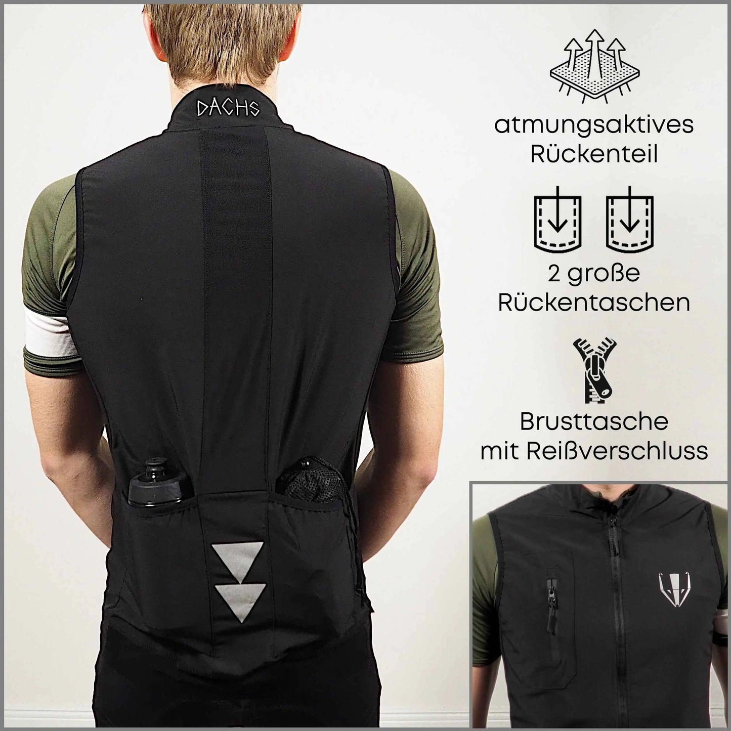 DACHS Cycling Gilet Mens - Slim-Fit Cycling Vest DACHS Road-cycling - Radsport