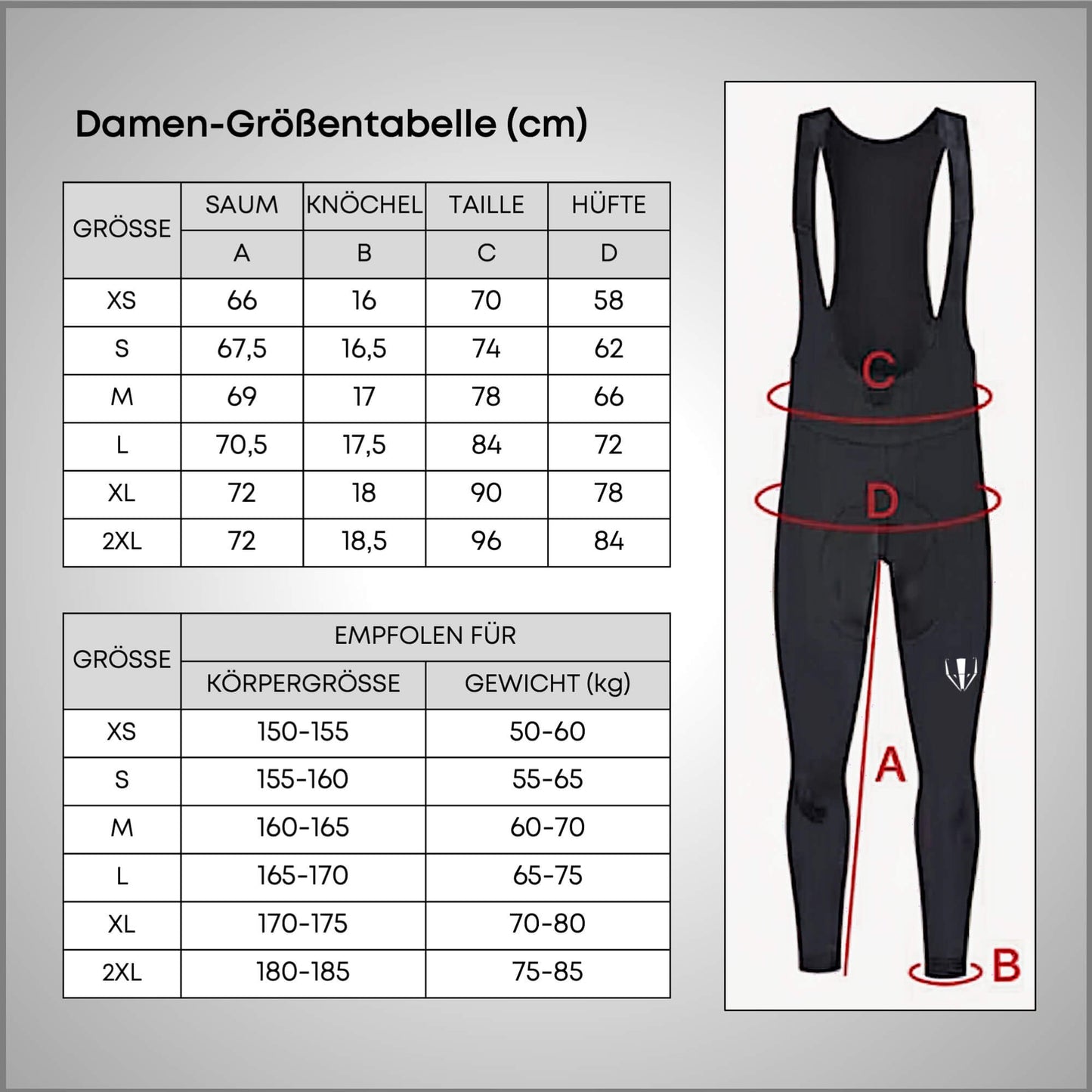 DACHS women's winter cycling trousers size chart