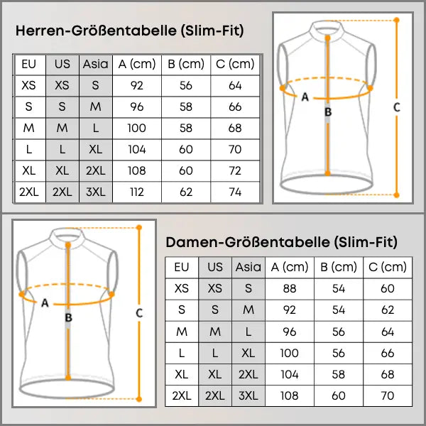 DACHS cycling gilet size chart