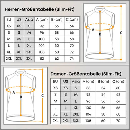 DACHS cycling gilet size chart